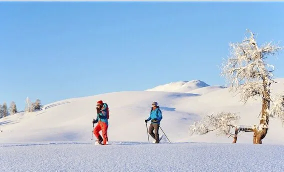 Schneeschuhwanderung am Sonnenplateau Mieming in Tirol. Schöne Ferienwohnungen in Tirol mit Sauna.