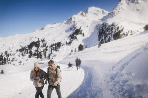 Rodeln am Mieminger Plateau oder in der Umgebung mit verschiedenen bewirtschafteten Hütten.